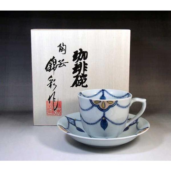 有田焼 陶芸家　藤井錦彩作　染錦シャンデリア文様コーヒーカップ