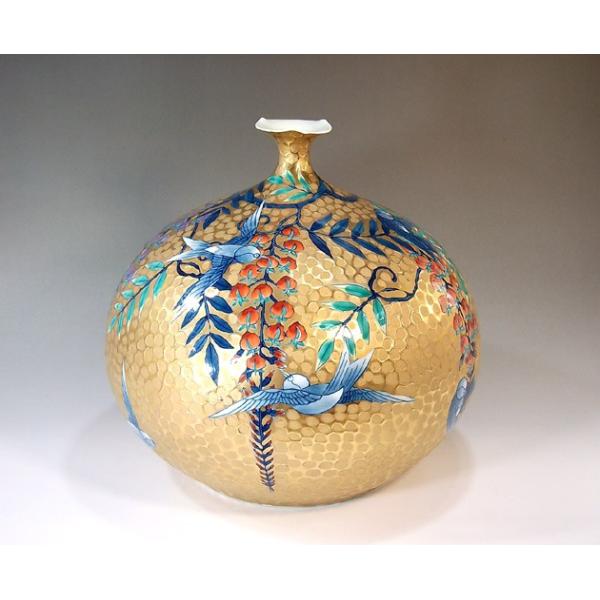 染錦黄金藤燕絵花瓶｜有田焼 陶芸作家 藤井錦彩作 : 有田焼 藤井錦彩窯