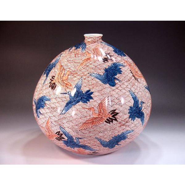 色鍋島様式青海波文様鶴絵花瓶｜有田焼 陶芸作家 藤井錦彩作 : 有田焼
