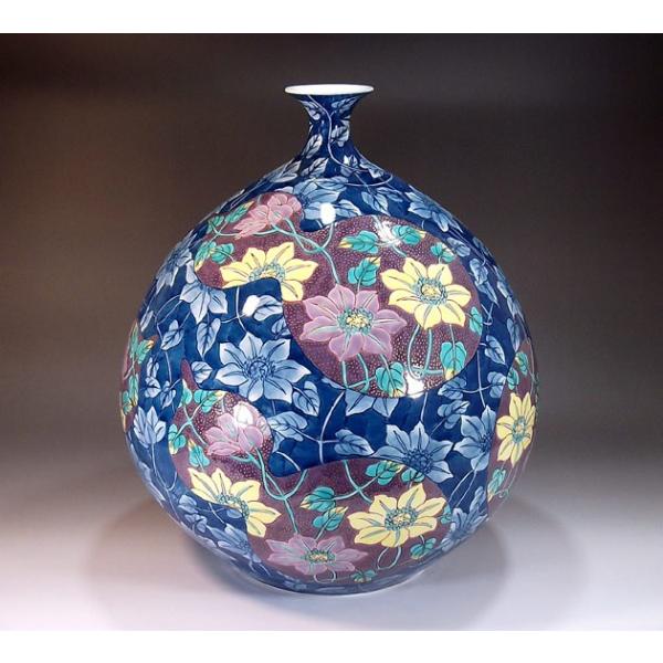 色鍋島様式金彩瓢箪割鉄線花絵花瓶｜有田焼 陶芸作家 藤井錦彩作