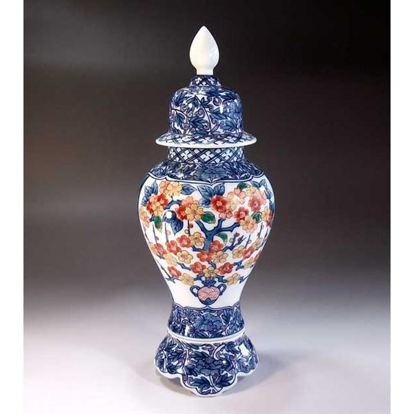 有田焼 古伊万里様式牡丹唐草割花篭絵飾り沈香壺｜陶芸作家 藤井錦彩 