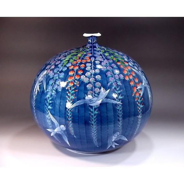 有田焼 色鍋島様式藤燕絵花瓶｜陶芸作家 藤井錦彩 作 : 有田焼 藤井錦