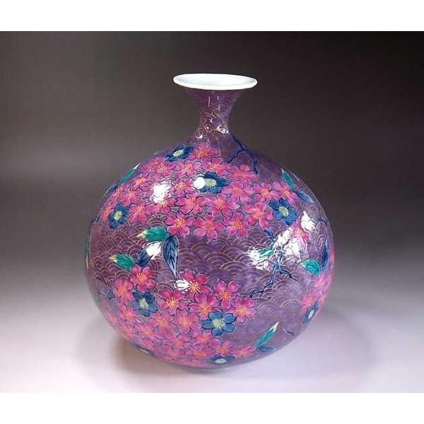 有田焼 染錦金彩青海波文様桜花瓶｜陶芸作家 藤井錦彩 作 : 有田焼