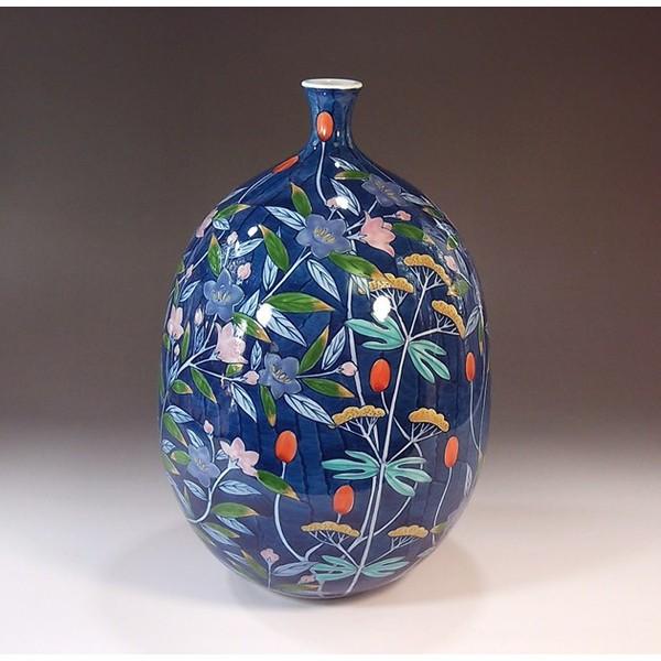 有田焼 色鍋島様式草花文様花瓶｜陶芸作家 藤井錦彩 作 : 有田焼 藤井