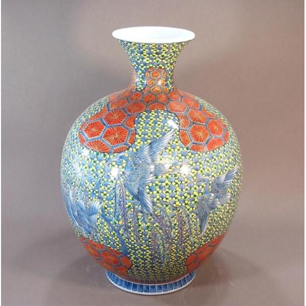 染錦金彩亀甲文様小梅鷺絵特大花瓶｜有田焼 陶芸作家 藤井錦彩作