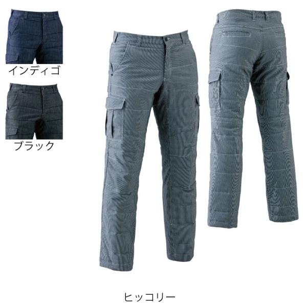 藤和 TS DESIGN 846244 ストレッチ中綿キルティングカーゴパンツ ヒッコリー：ストレッチヒッコリー、ポリエステル57％・綿41％・ポリウレタン2％／インディゴ、ブラック：ストレッチデニム、綿75％・ポリエステル23％・ポリウレタン2％ 中綿、裏地、フリース：ポリエステル100％ ストレッチ ウエストストレッチ 保温性 製品洗い