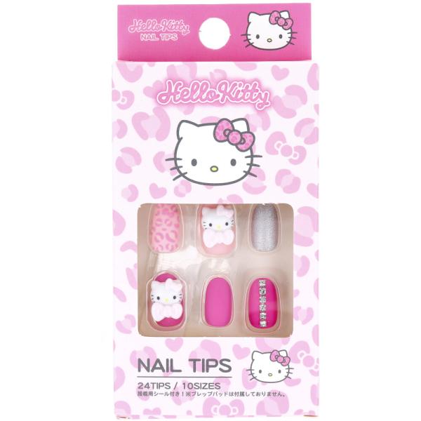 ハローキティー ネイルパッチ＆メイク 仕上げスポンジ サンタン ハローキティ ネイルチップ ヒョウ柄 24枚入 : 金太郎SHOP