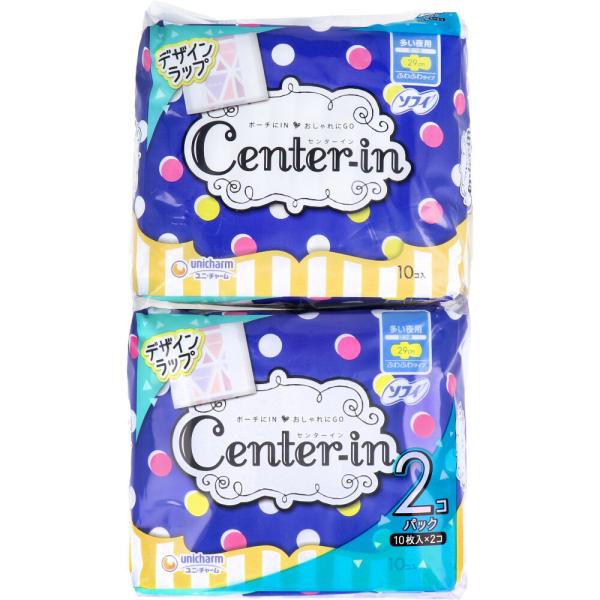 センターイン ふわふわタイプ 多い夜用 羽つき 10個入×2個パック : 金