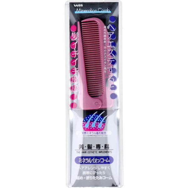 ベス工業 ミネラルイオン 細め折りたたみコーム IO-400 ピンク : 金