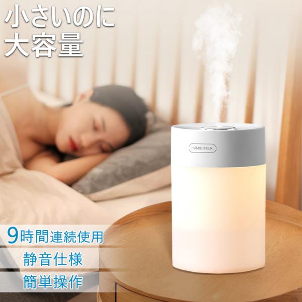 加湿器 卓上 超音波式加湿器 600ml 大容量 充電式 小型 LEDライト付き