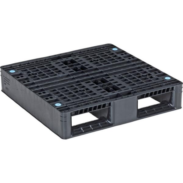 ハンドリフトの使用が可能な小型正方形パレット＜用途・特徴＞・静荷重：4000kg・動荷重：1000kg・片面使用型製品・２方差し製品・ハンドリフト対応製品・リサイクル原料使用製品・平置き段積み限定