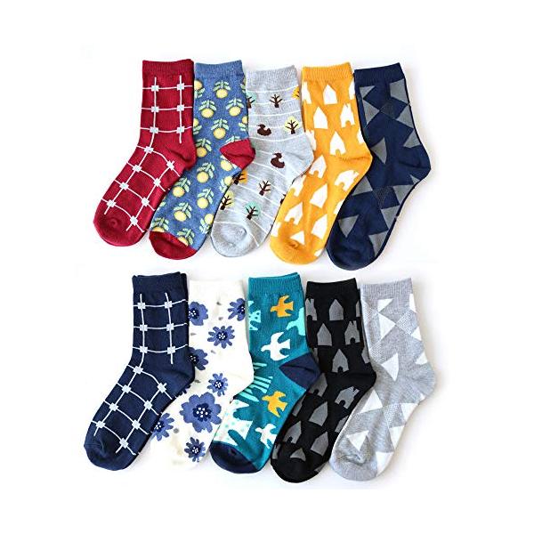 靴下 レディース 北欧デザイン クルー丈ソックス 10足セット 22 24cm Supersport Tn