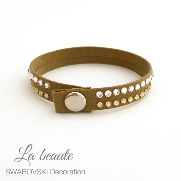 *SWAROVSKI*スワロフスキー 2連ブレスレット スウェード ライトブラウン2