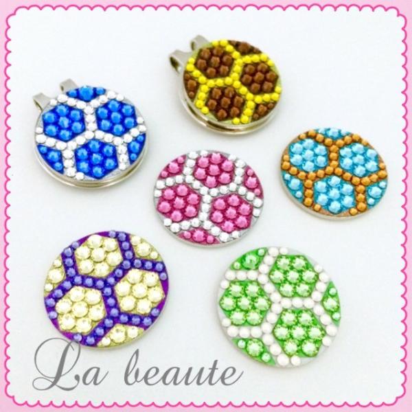 *SWAROVSKI*ゴルフマーカー クリップセット 六角形 スワロフスキー オシャレ
