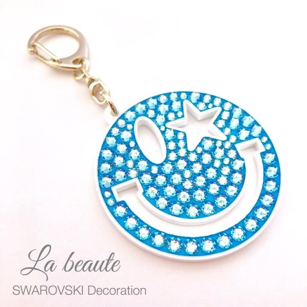 キーホルダー スワロフスキー スマイリー 星 BIG ニコちゃん キラキラ SWAROVSKI 選べるカラー