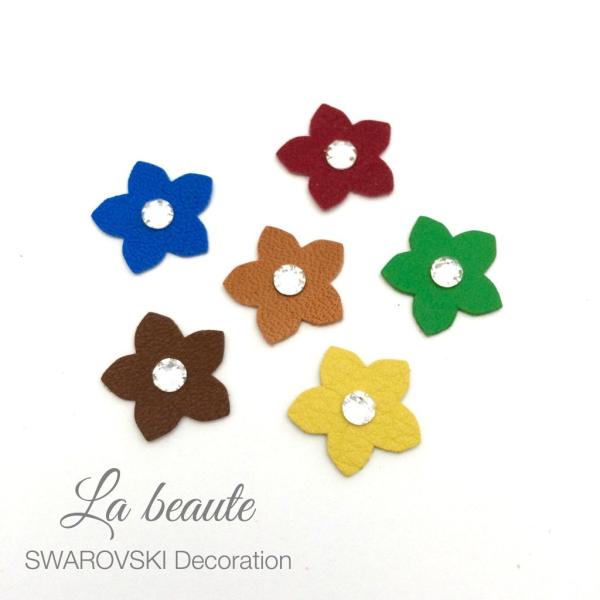 デコシール スワロフスキー 本革 同色2個セット デコパーツ SWAROVSKI お花 キラキラ スマホ アイコス レザー クラフト