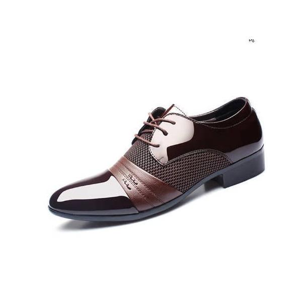 豊富な品 ビジネスシューズメンズ紳士靴編み込み柄メッシュ通気革靴サンダル涼しい通勤フォーマル ブラウン