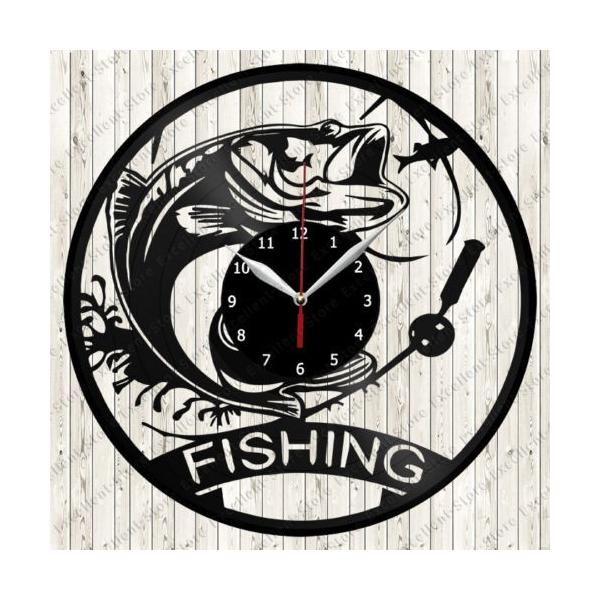 30cm レコード盤 壁掛け時計 海 川 釣り フィッシング 魚 人気 おしゃれ エコ インテリア ディスプレイ シルエット