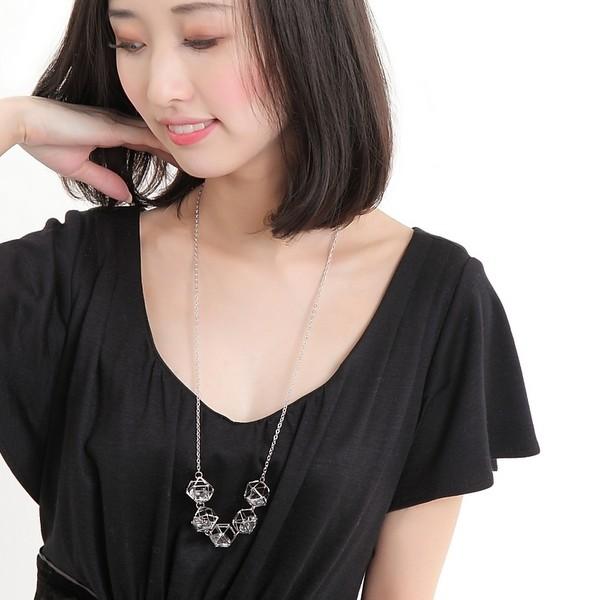ロングネックレス ネックレス ガラス＆メタル シンプル幾何