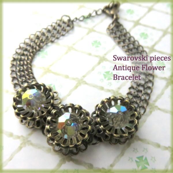 ブレスレット バングル スワロフスキー 大粒 アンティーク フラワー