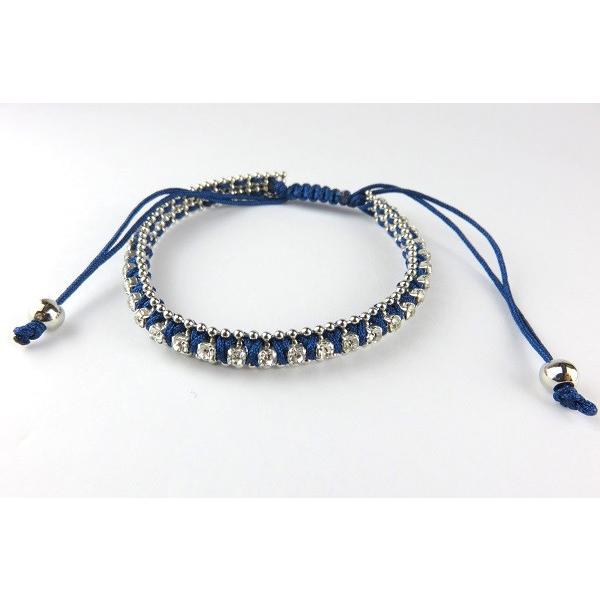 ミサンガ ブレスレット ガラスラインストーン編みこみミサン ネイビー