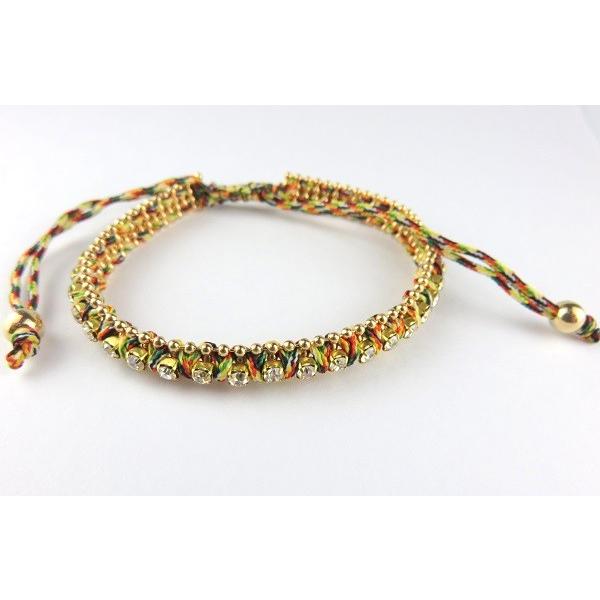 ミサンガ ブレスレット バングル ガラスラインストーン編みこみ