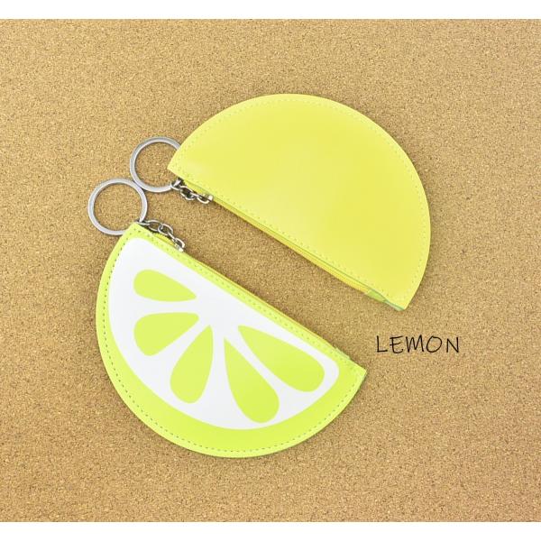 Sale！】レザーポーチ イラスト風 フルーツ 半月 レモン PUレザー