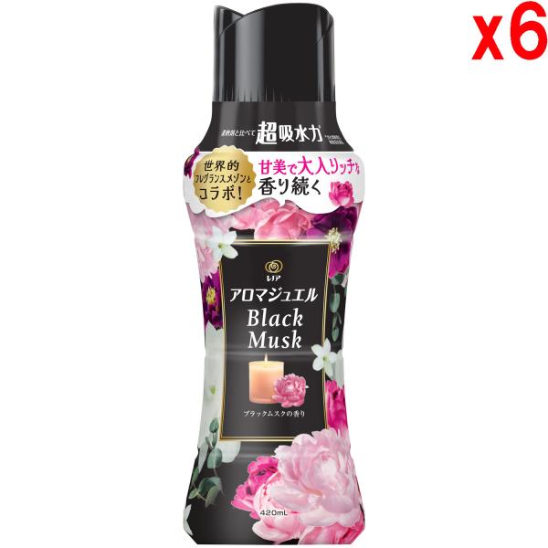 ●6本セット レノア アロマジュエル お洗濯の香り付けビーズ ブラックムスクの香り 本体 420mL