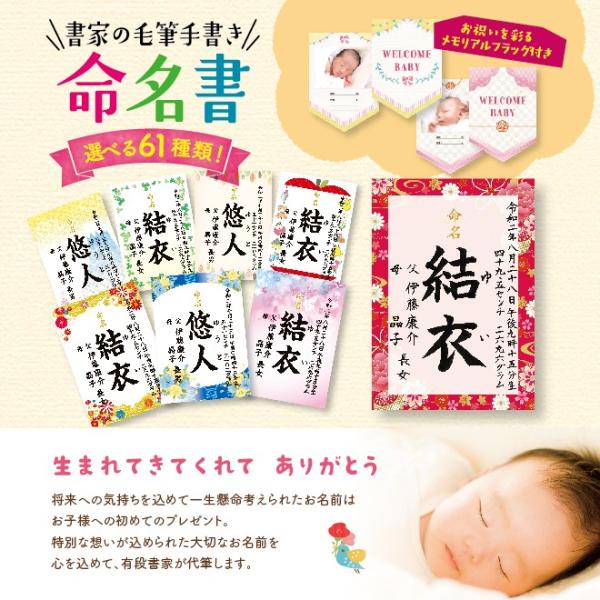 送料無料 命名書 お七夜 命名 命名紙 代筆 おしゃれ ギフト 誕生 命名書 選べるデザイン61種類 飾って映えるメモリアルフラッグ付き お七夜 命名 代筆 命名紙 手書き おしゃれ ギフト セット 書き方 オーダー テンプレート 代購幫