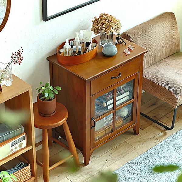 古いガラス戸棚×木製小引き出し3杯ローチェストローボード古家具