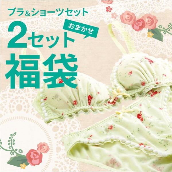 ブラ＆ショーツセット 福袋2セット入り ノンワイヤーブラ ナイトブラ 上下セット 福袋 レディースインナー ブラ ショーツ かわいい 花柄