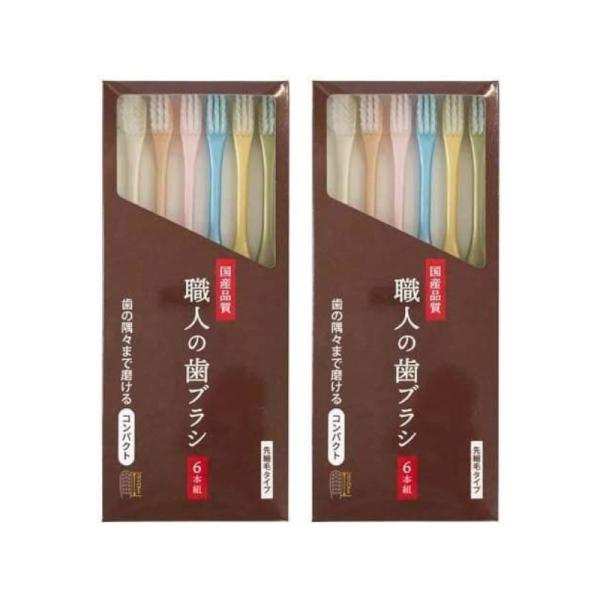 職人の歯ブラシ 先細毛コンパクトタイプ 6本組×2箱(12本) (ブラウン) ライフレンジ ゆうパケット送料無料