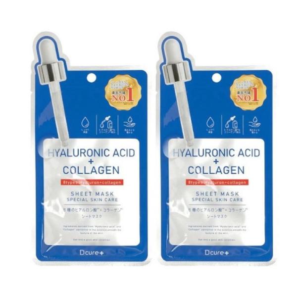 Dcure+ ディーキュア フェイスマスク ヒアルロン酸＋コラーゲン 27ml×2枚 ゆうパケット送料無料
