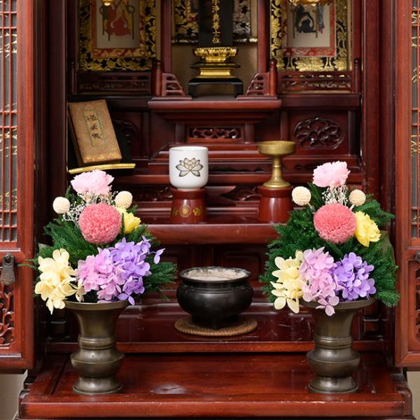 プリザーブドフラワー仏花　かご花　アイアン花器　和風　お供え花　お盆　お仏壇花 プリザーブドフラワー仏花 かご花 アイアン花器 和風 お供え花