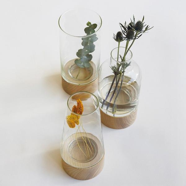 即納 リューズガラス フラワーベース ガラス 北欧 公式ショップ シンプル リサイクルガラス おしゃれ ミニ 木製 クリア 車 円柱 木 一輪挿し