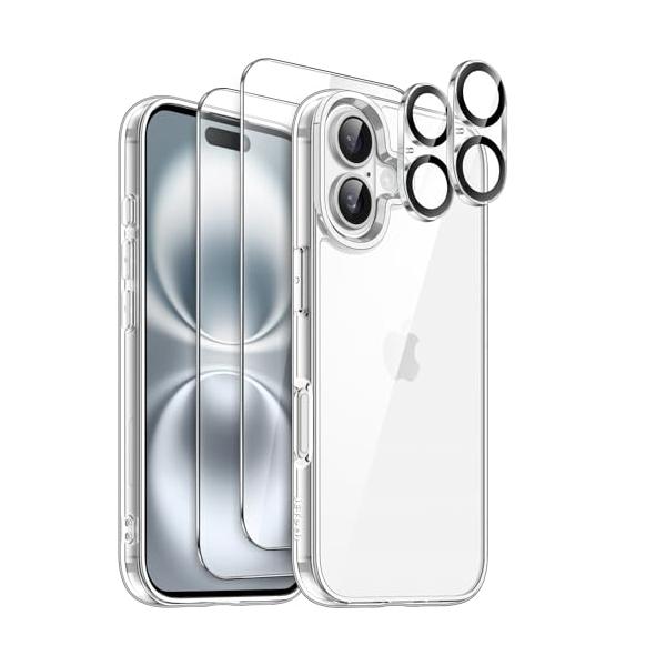 JETech 5 in 1 iPhone 16 6.1インチ用 ケース 2枚強化ガラス
