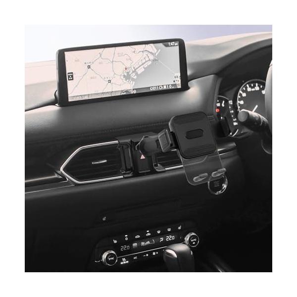 LUWU CX-5/CX-8専用スマホホルダー 黒木目調、延長アーム付き、角度