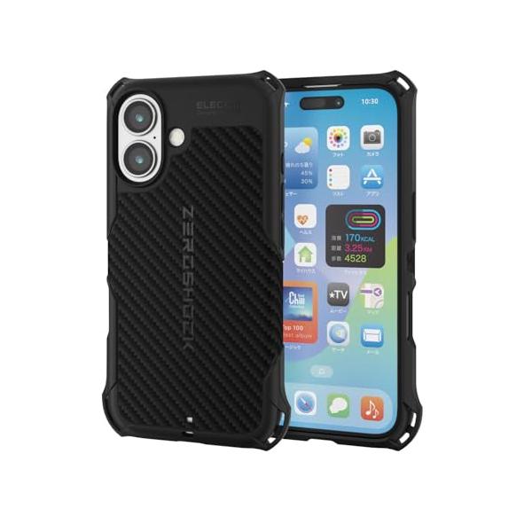 他サイト： エレコム iPhone 16 ケース 耐衝撃 衝撃吸収 ZEROSHOCK 4つ角ダンパー ハニカム構造 グリップテクスチャー ストラップホールの商品画像