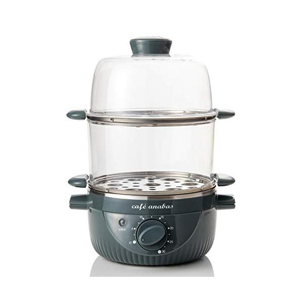 他サイト： ANABAS スチームクッカー ゆで玉子名人 2段タイプ かんたん蒸し器 ゆで卵メーカー タイマー付き モスグリーン ASC-002の商品画像
