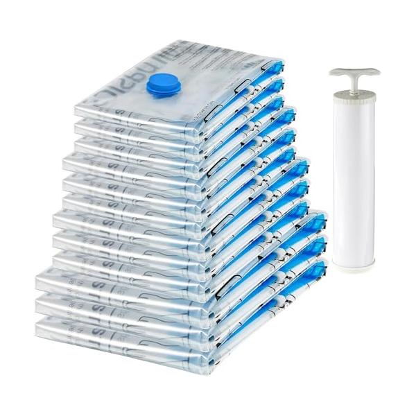 他サイト： ベーシック 真空 衣類圧縮袋 掃除機不要 ハンドポンプ付き 衣類 収納 旅行 カビ対策 特大3個、大3個、中3個、小3個 複数 12個 パックの商品画像