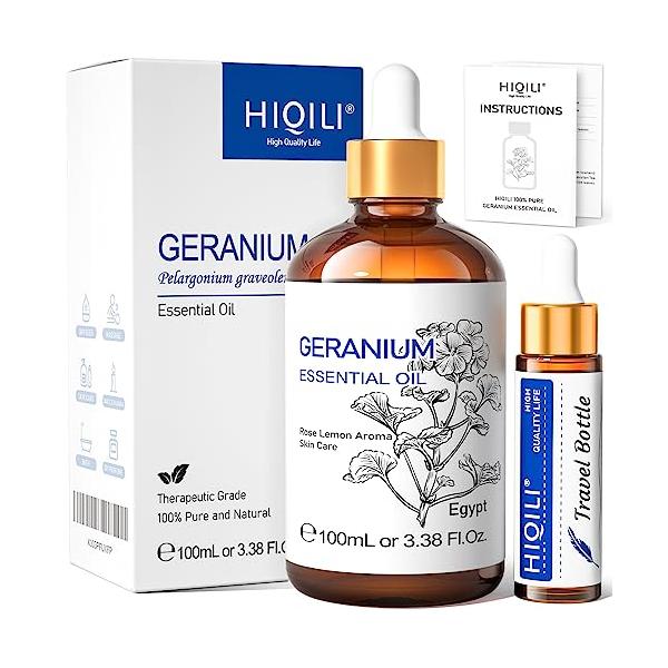 ライトイエロー/3.38 Fl Oz/-・ScentName:Geranium・「成分と香り」HIQILIゼラニウムエッセンシャルオイルは、高品質のエジプト産ゼラニウムから伝統的な水蒸気蒸留法で丁寧に抽出された純度100％のアロマオイルで、...