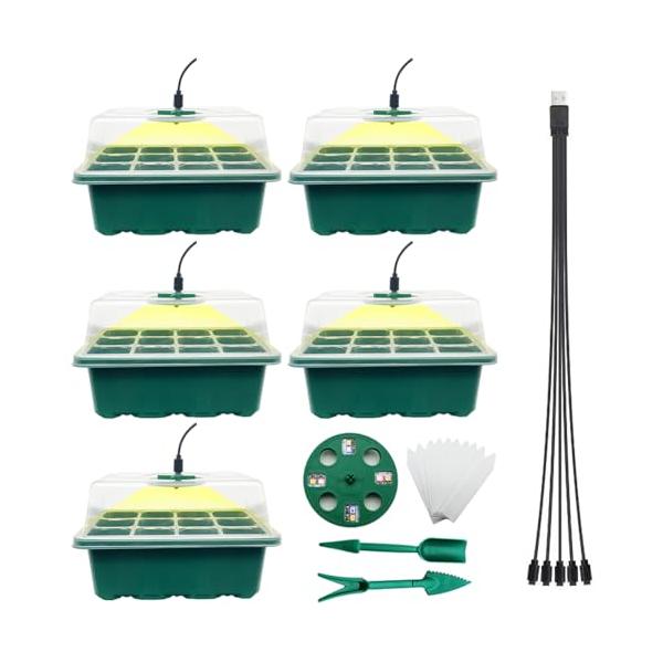 シンプル5個セット-8 LEDライト付/-/-・Color:5個セット-8 LEDライト付・8 つ植物育成ライト付き苗をより良く成長させるために、当社の新グレードの育苗ポットには、8 つの LED フルスペクトル防水栽培ライトが付属していま...