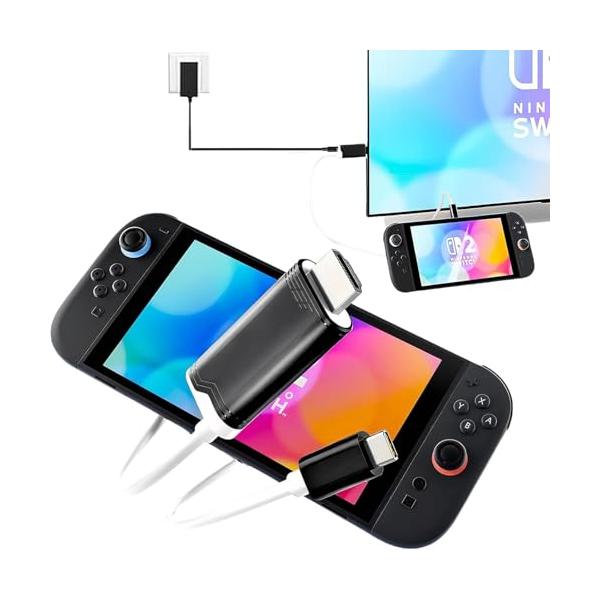 白黒/-/TOM-451A2A・Color:白黒・対応機種： Switch2/Switch/Switch 有機ELモデル/ ROG ALLY/X/Steam deck/Oled/旧型Switch/EL兼用TVドック，Switch 2 出力ケ...