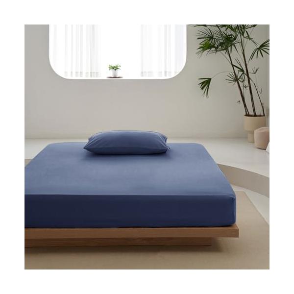 ボックスシーツ ワイドキング 200x200x30cm ネイビー シーツ 単品売り 洗える 吸水速乾 厚さ5-27cmのマットレスに適しています