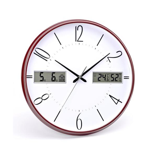 掛け時計 電波時計 直径38cm 静音設計 連続秒針 日付・曜日表示 温度