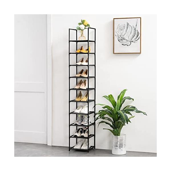 おしゃれブラック/10段/-・Color:ブラックSize:10段・スリム・省スペースこの縦長なシューズラックは専門に狭い場所に対応したの設計です。「サイズ：30x30x175cm」玄関、寝室、バスルーム、デパートの僅かな隙間などの場所に置...