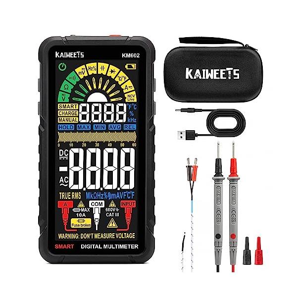 KAIWEETS テスター 充電式マルチメーター 大画面 6000カウント 直流/交流電圧 抵抗 導通 電流 静電容量 ダイオード デューティ比