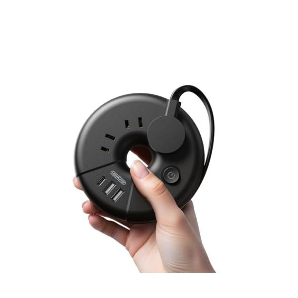 延長コード 短い 旅行 薄型プラグ 円形 電源タップ usb付き 巻き取り式 3個AC口 1USB-Cポート 2USB-Aポート タコ足配線 た