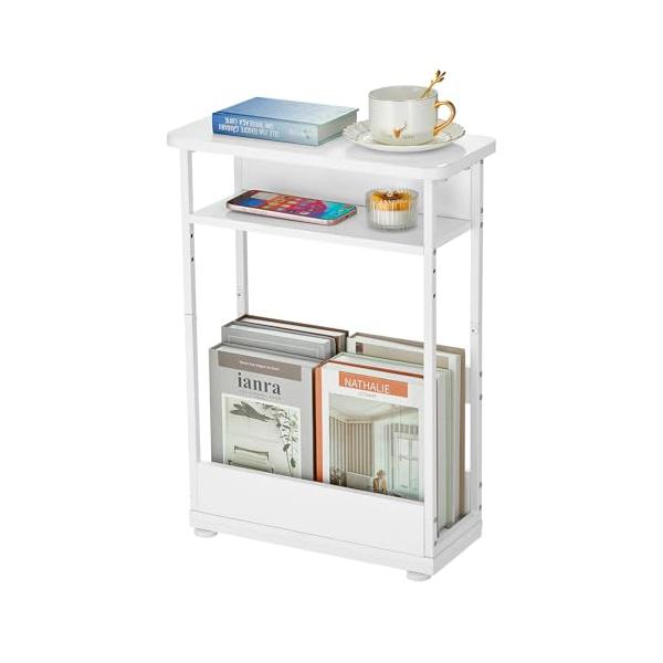 ホワイト/普通/6152A・Color:ホワイト・スリムなサイドテーブルサイズ：40x18x55cm、重量：約3.5KGです。素材:スチール製 (粉体塗装)+高密度MDF木板。耐荷重:40kg。※日本語組立説明書付き、組立簡単迅速。上下二階...