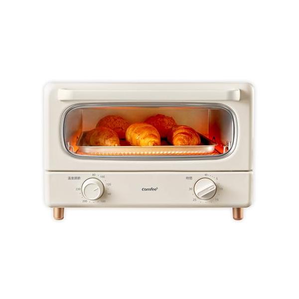 COMFEE' オーブントースター レトロ トースト4枚焼き 黒遠赤ヒーター